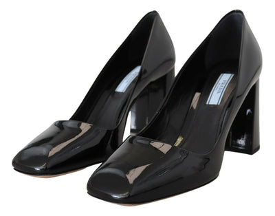 Black  Patent Leather Block  Classic Heels Pumps