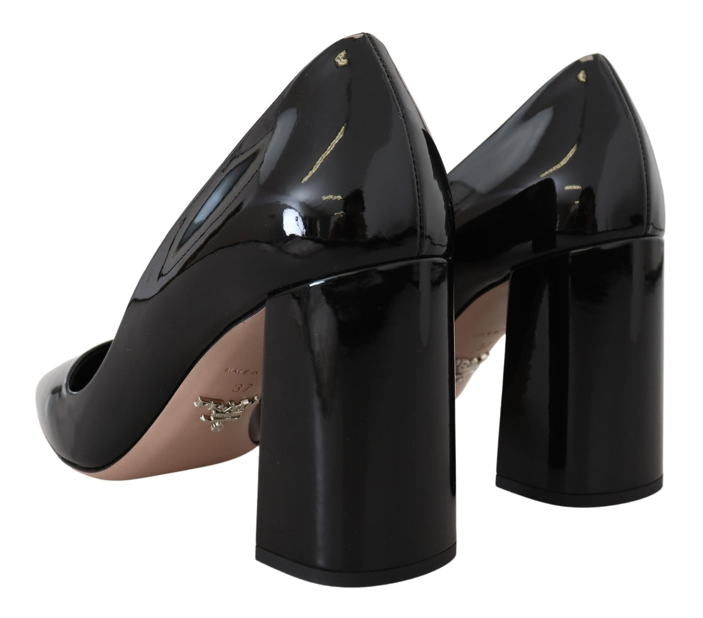 Black  Patent Leather Block  Classic Heels Pumps