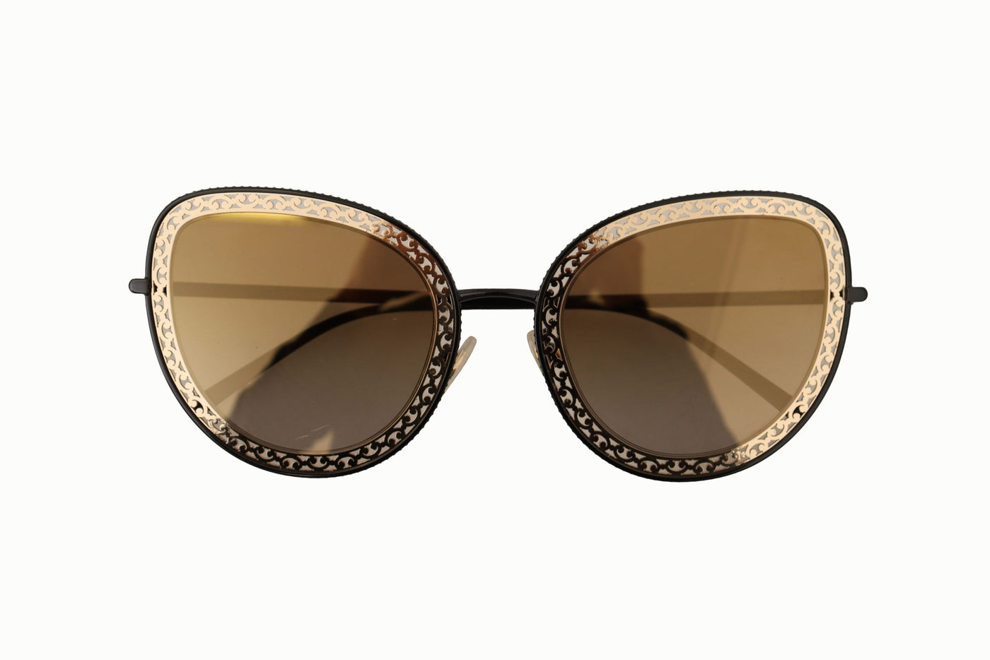 Black Gold Oval Metal Frame Lace Logo Sunglasses