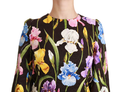 Black Cotton Silk Floral Shift Dress