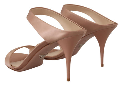 Rose Gold Leather Sandals Stiletto Heels Open Toe Shoes