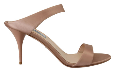 Rose Gold Leather Sandals Stiletto Heels Open Toe Shoes