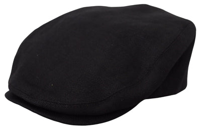 Black Solid Linen Blend Newsboy Men Hat