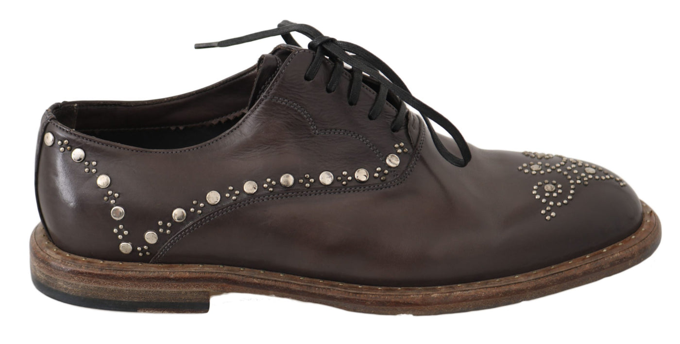 Brown Leather Marsala Derby Studded Shoes