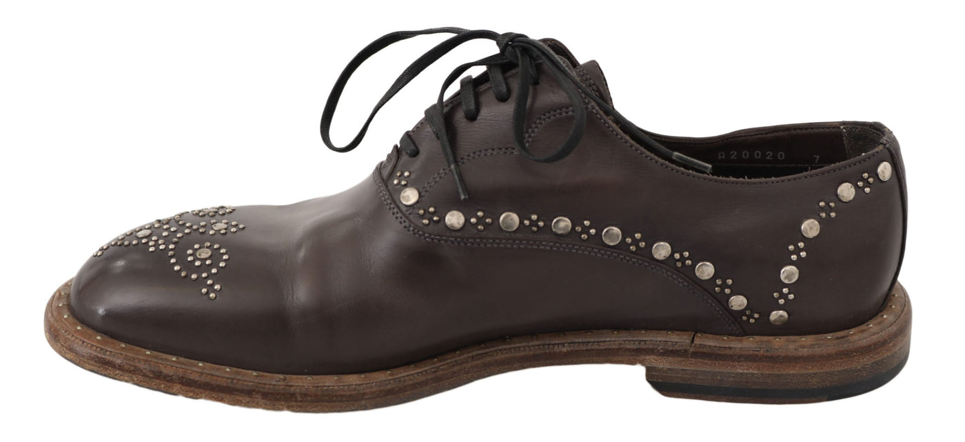 Brown Leather Marsala Derby Studded Shoes