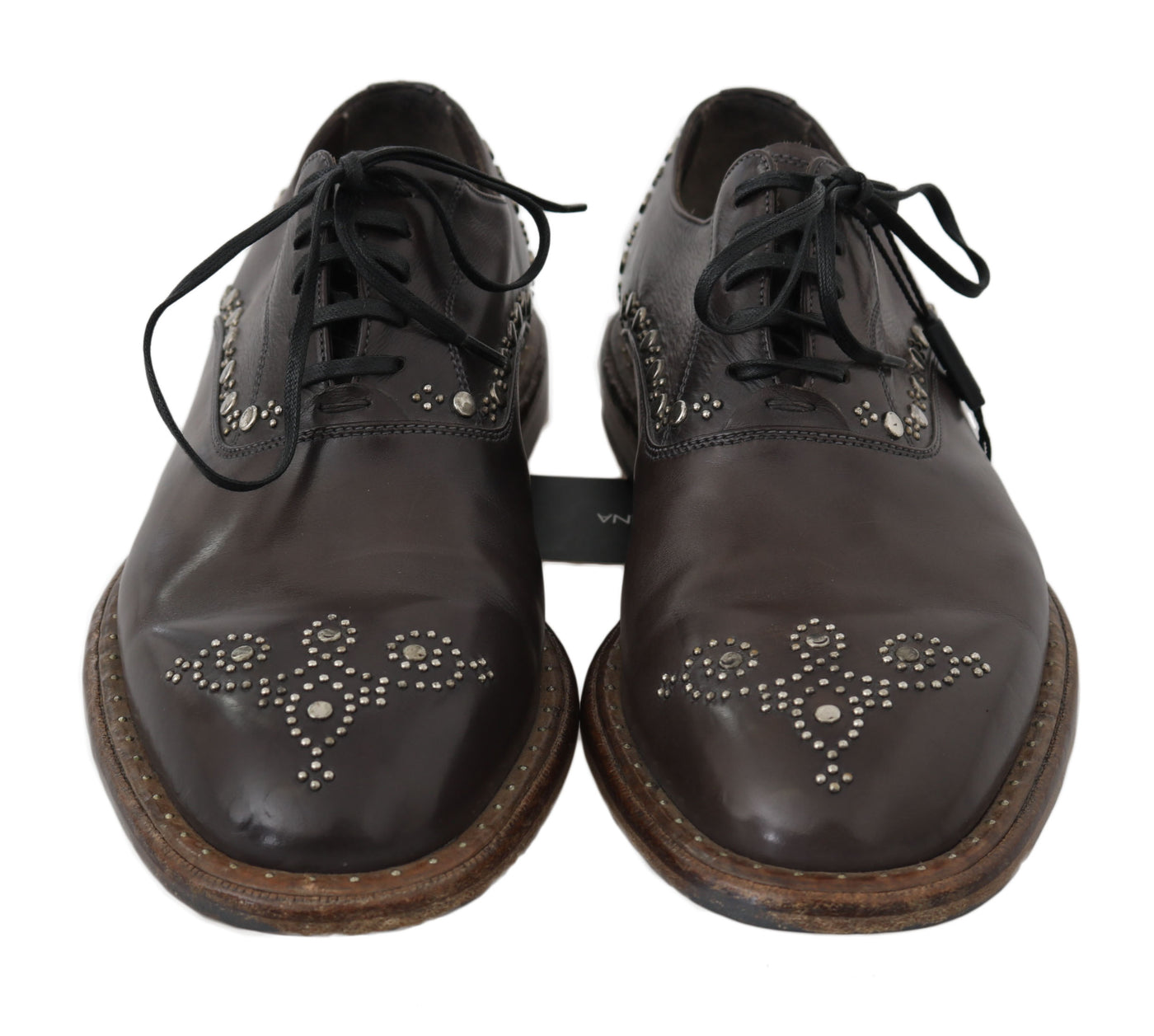 Brown Leather Marsala Derby Studded Shoes