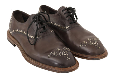 Brown Leather Marsala Derby Studded Shoes