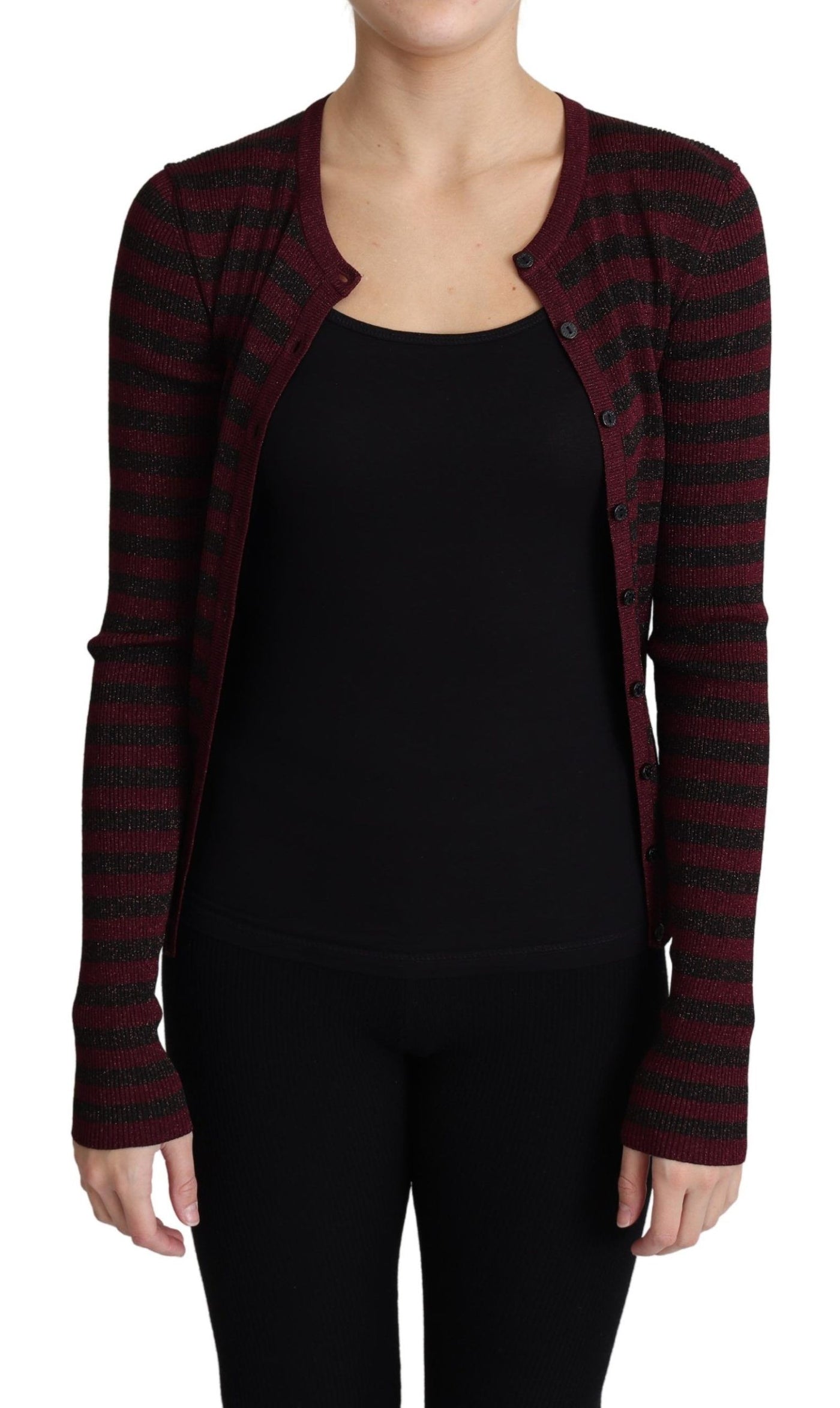 Black Red Striped Viscose Cardigan Sweater