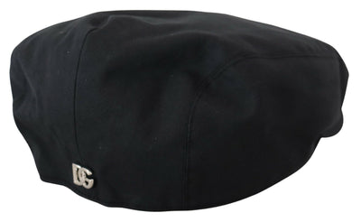 Black Cotton Silver DG Metal Newsboy Men Hat