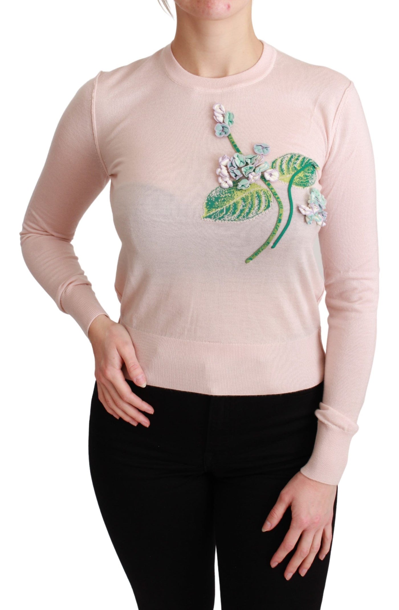 Pink Floral Silk Cashmere Pullover Sweater