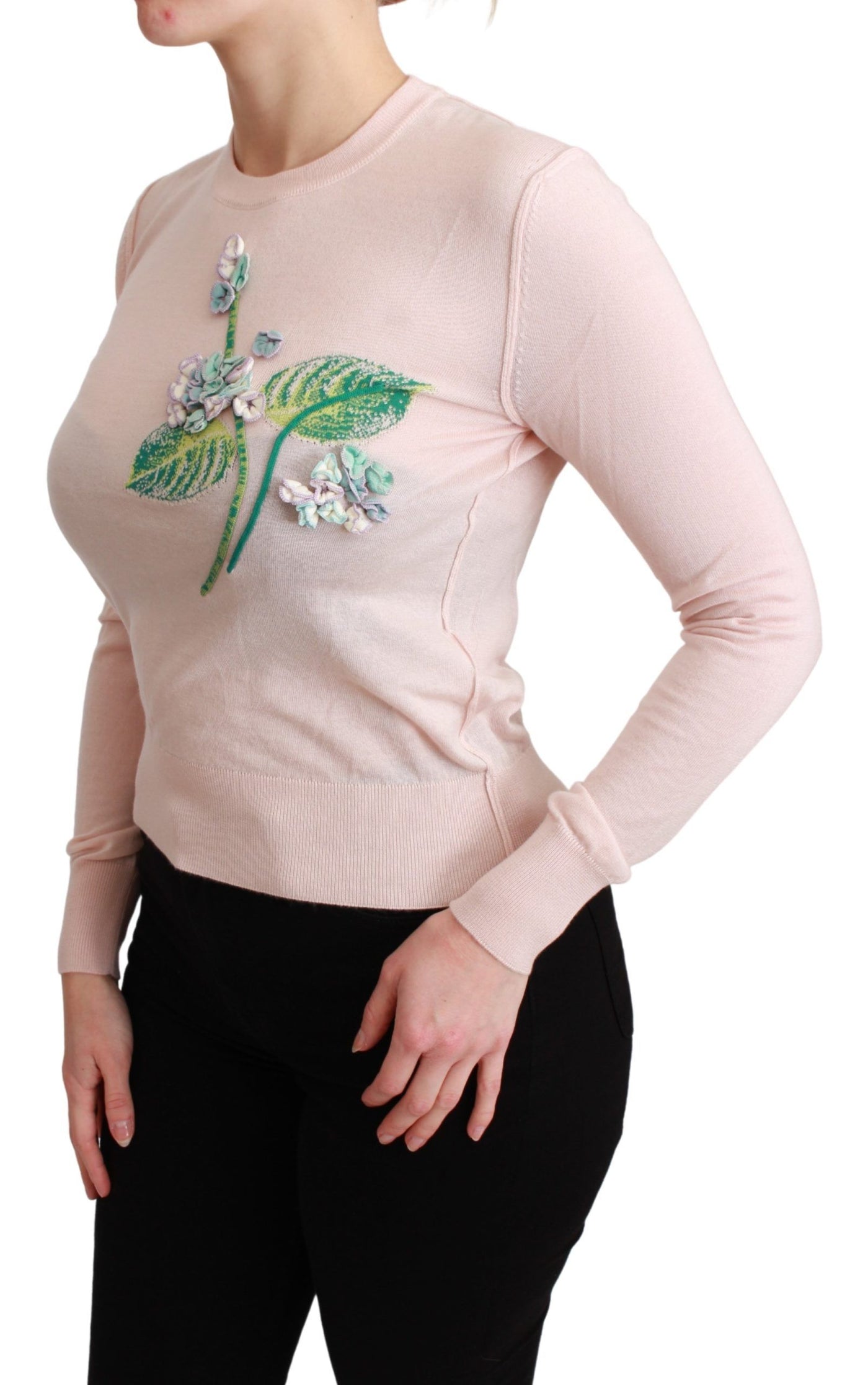 Pink Floral Silk Cashmere Pullover Sweater