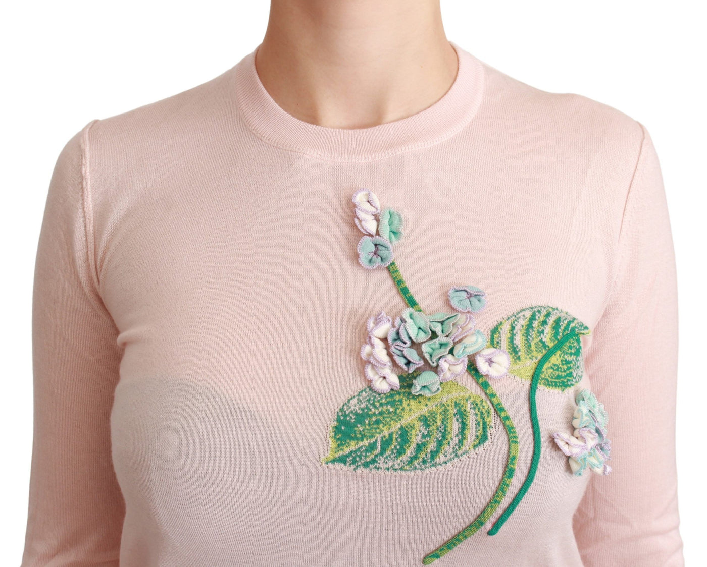 Pink Floral Silk Cashmere Pullover Sweater