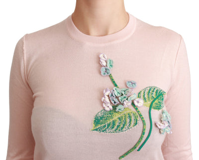 Pink Floral Silk Cashmere Pullover Sweater