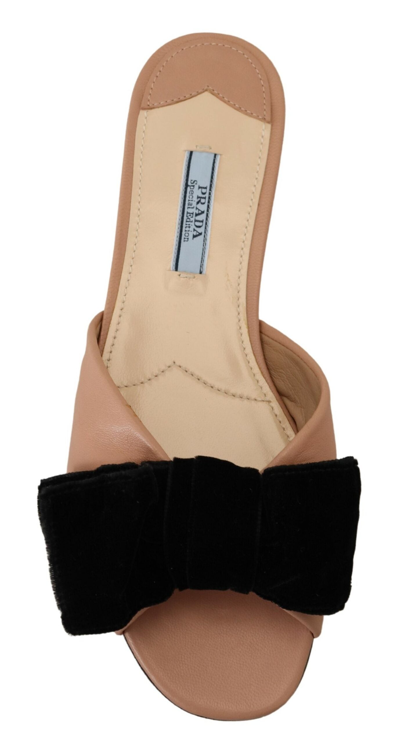 Beige Black Leather Sandals Slip On Flats Shoes