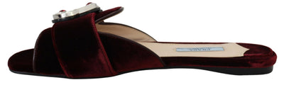 Bordeaux Velvet Embellished Slip On Flats Shoes