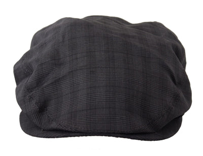 Dark Gray Plaid Linen Newsboy Men Capello Hat