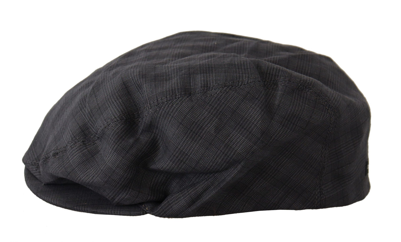 Dark Gray Plaid Linen Newsboy Men Capello Hat