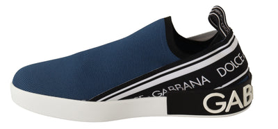 Blue Stretch Flats Logo Loafers Sneakers Shoes