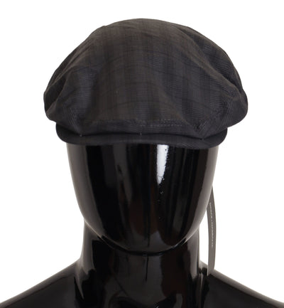 Dark Gray Plaid Linen Newsboy Men Capello Hat