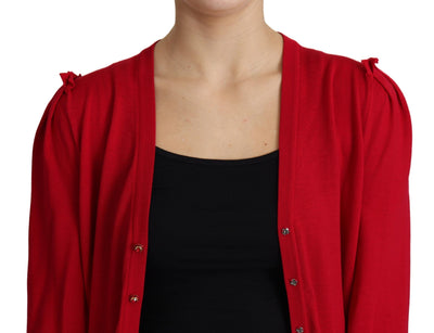 Red Wool Deep V-neck Women Cardigan Sweater