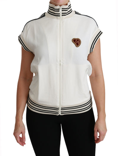 White Sacro Cuore Heart Zipper Sweater