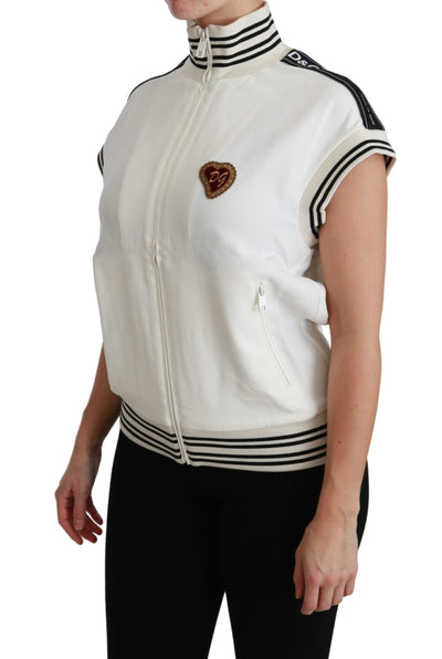 White Sacro Cuore Heart Zipper Sweater