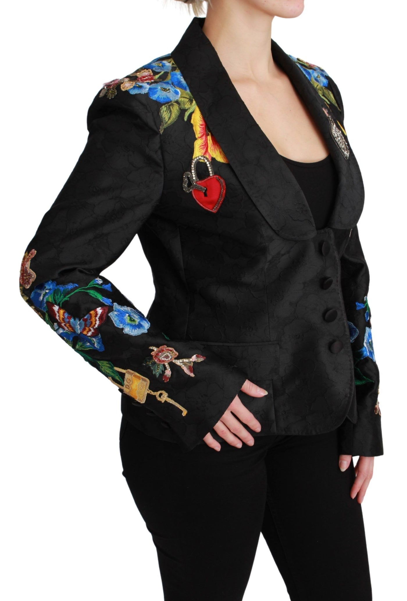 Black Brocade Crystal Blazer Jacket