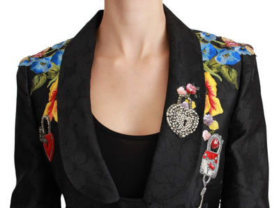 Black Brocade Crystal Blazer Jacket