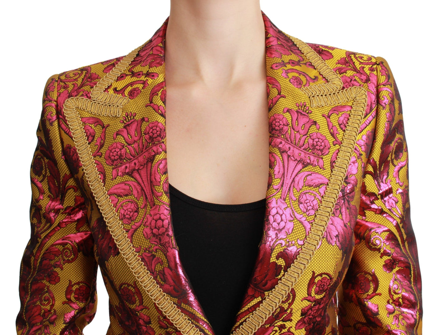 Pink Gold Jacquard Blazer Jacket