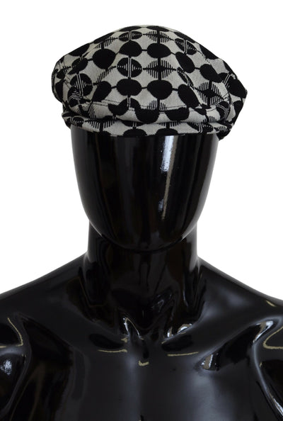 White Black Printed Newsboy Men Capello Hat