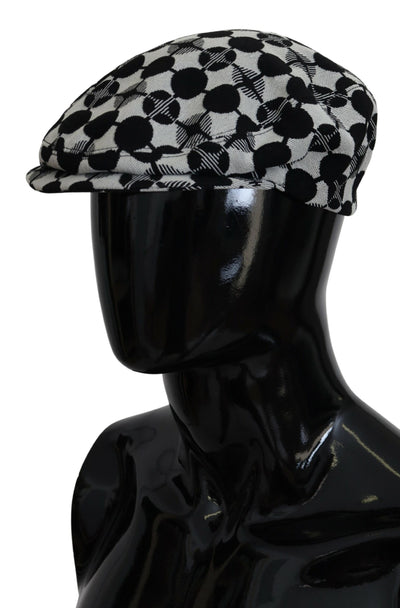 White Black Printed Newsboy Men Capello Hat