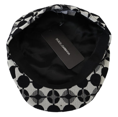 White Black Printed Newsboy Men Capello Hat