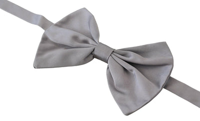 Bow Tie Men Silver Gray Silk Adjustable Neck Papillon