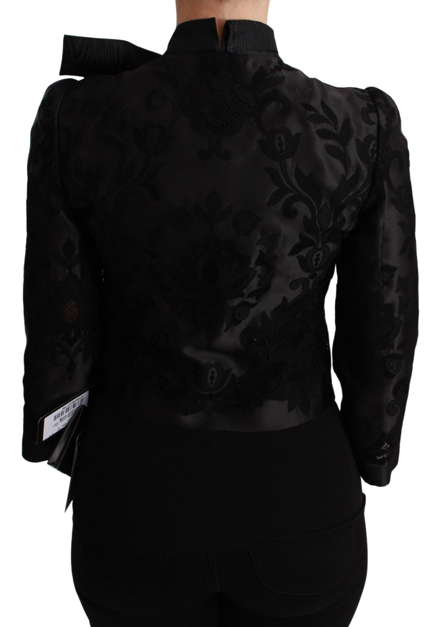 Black Floral Jacquard Blazer Silk Jacket