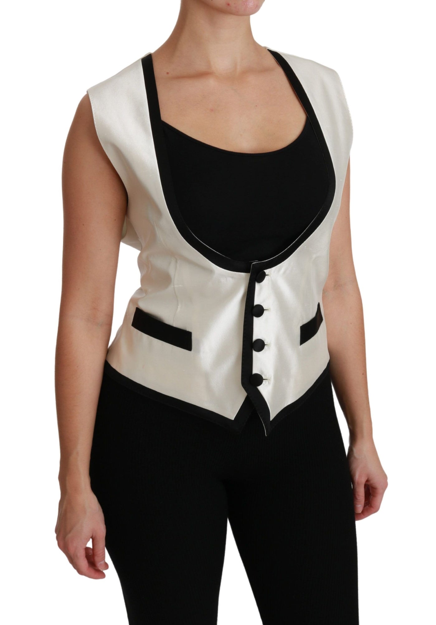 White Waistcoat Slim Vest Silk Top