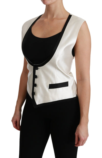 White Waistcoat Slim Vest Silk Top