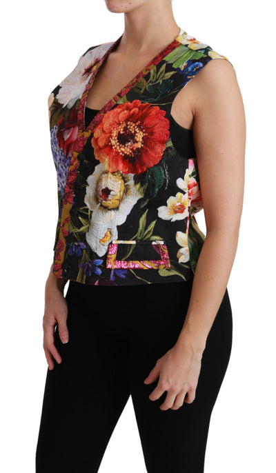 Multicolor Floral Sleeveless Waistcoat Top Vest