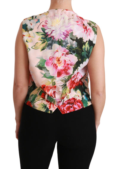 Multicolor Floral Sleeveless Waistcoat Top Vest