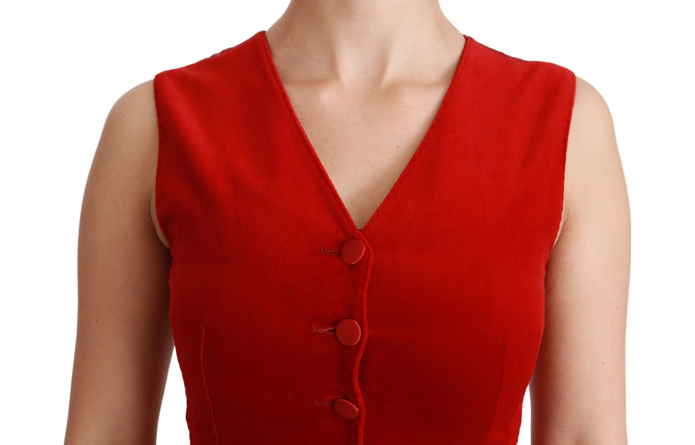 Red Sleeveless Waistcoat Cotton Top Vest