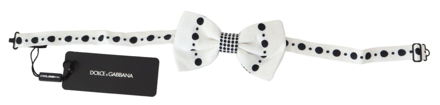 White Dotted Print Adjustable Neck Papillon Tie