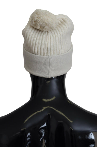 White Cashmere Knit Logo Beanie Men Hat