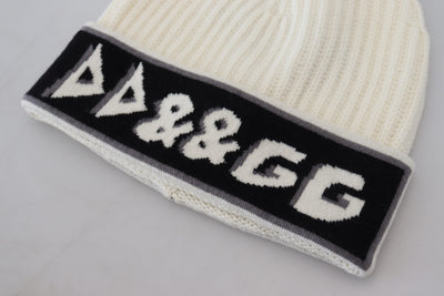 White Cashmere Knit Logo Beanie Men Hat