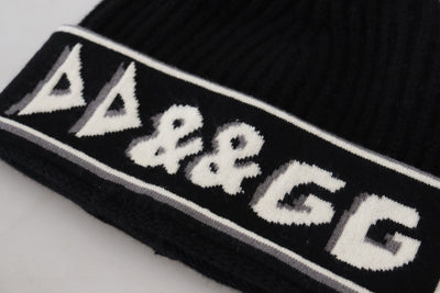 Black Cashmere Knit Logo Beanie Men Hat