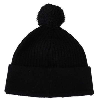 Black Cashmere Knit Logo Beanie Men Hat