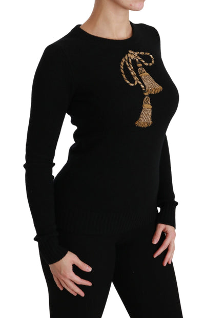 Black Wool Gold Tassel Pullover Sweater