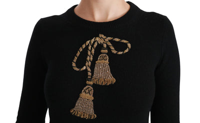 Black Wool Gold Tassel Pullover Sweater