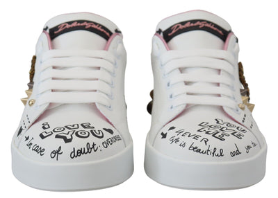 White Leather Crystal Queen Crown Sneakers Shoes