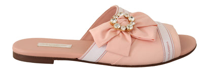 Pink White Crystal Slides Flats Shoes