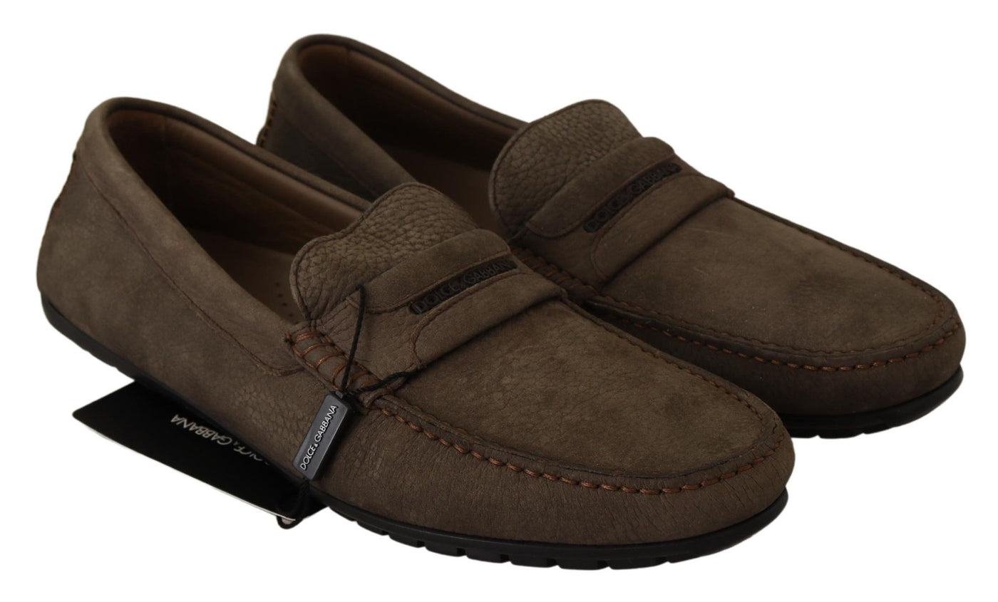 Brown Leather Flat Slip On Mocassin Shoes