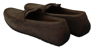 Brown Leather Flat Slip On Mocassin Shoes